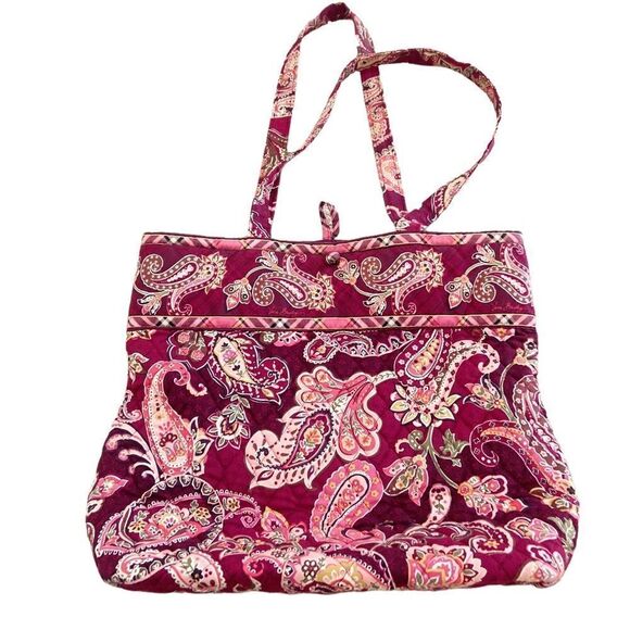 Vera Bradley pink & burgundy paisley shoulder tote internal pocket like new - Picture 1 of 10